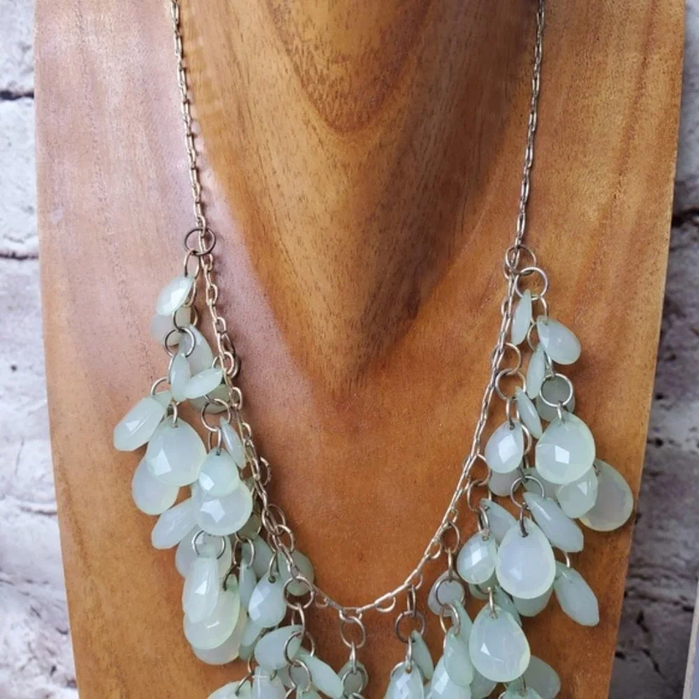Mint Green Teardrop Charms Layered Bib Necklace Preppy Pastel Boho Formal Party